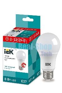 Лампа светодиодная IEK LLE-A60-08-12-24-40-E27 A60 шар 8Вт 12-24В 4000К E27 (низковольтная)