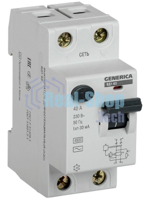 Выключатель дифференциального тока (УЗО) 2п 40А 30мА тип AC ВД1-63 GENERICA ИЭК MDV15-2-040-030