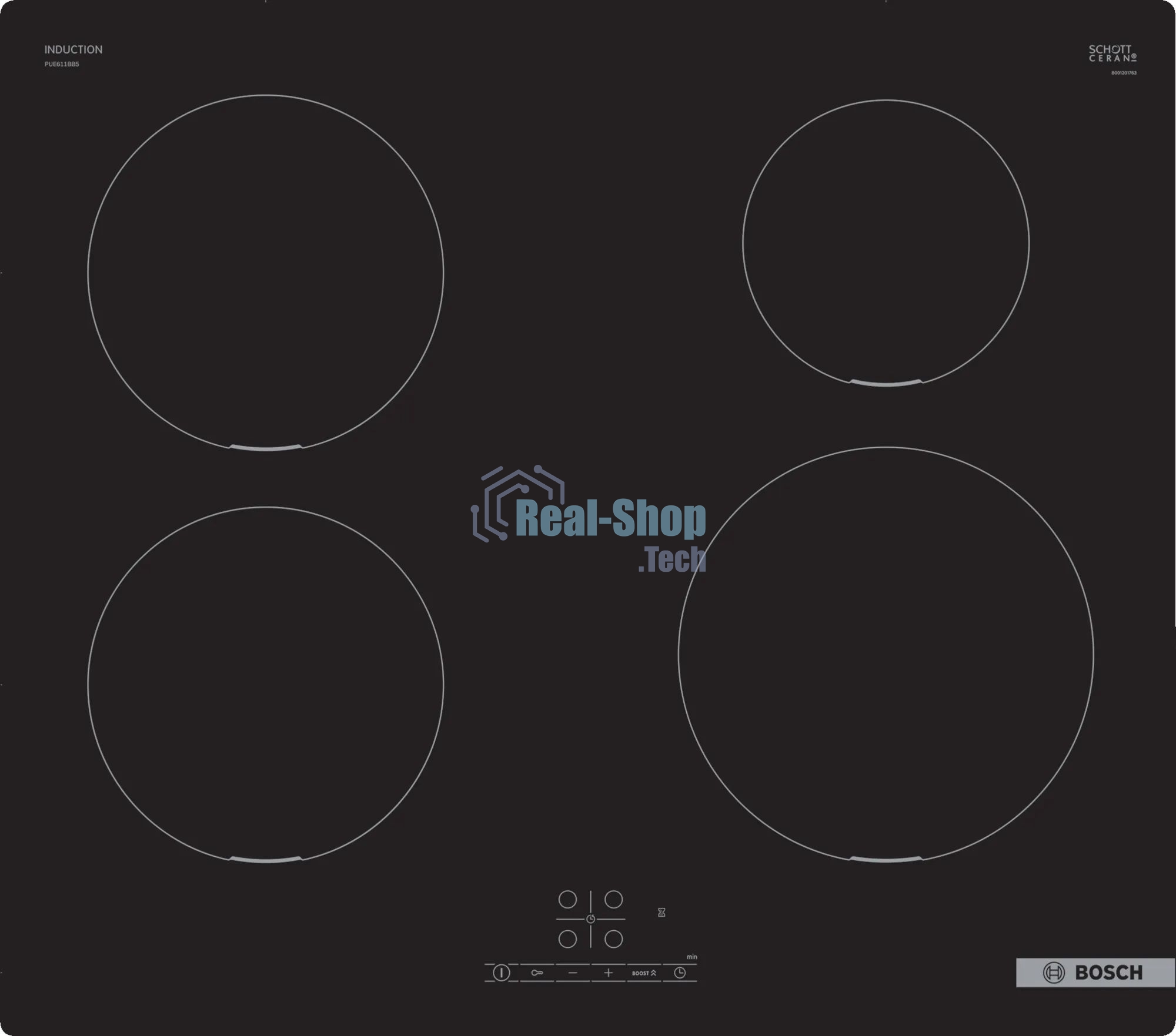 Индукционная варочная панель Bosch Serie 4 PUE611BB5E, индукционные, независимая, черный