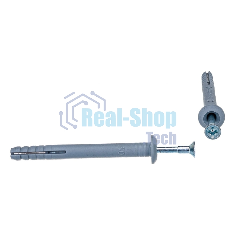 Дюбель-гвоздь Kranz грибовидный бортик, полипропилен 6х60 пакет (100 шт/уп)