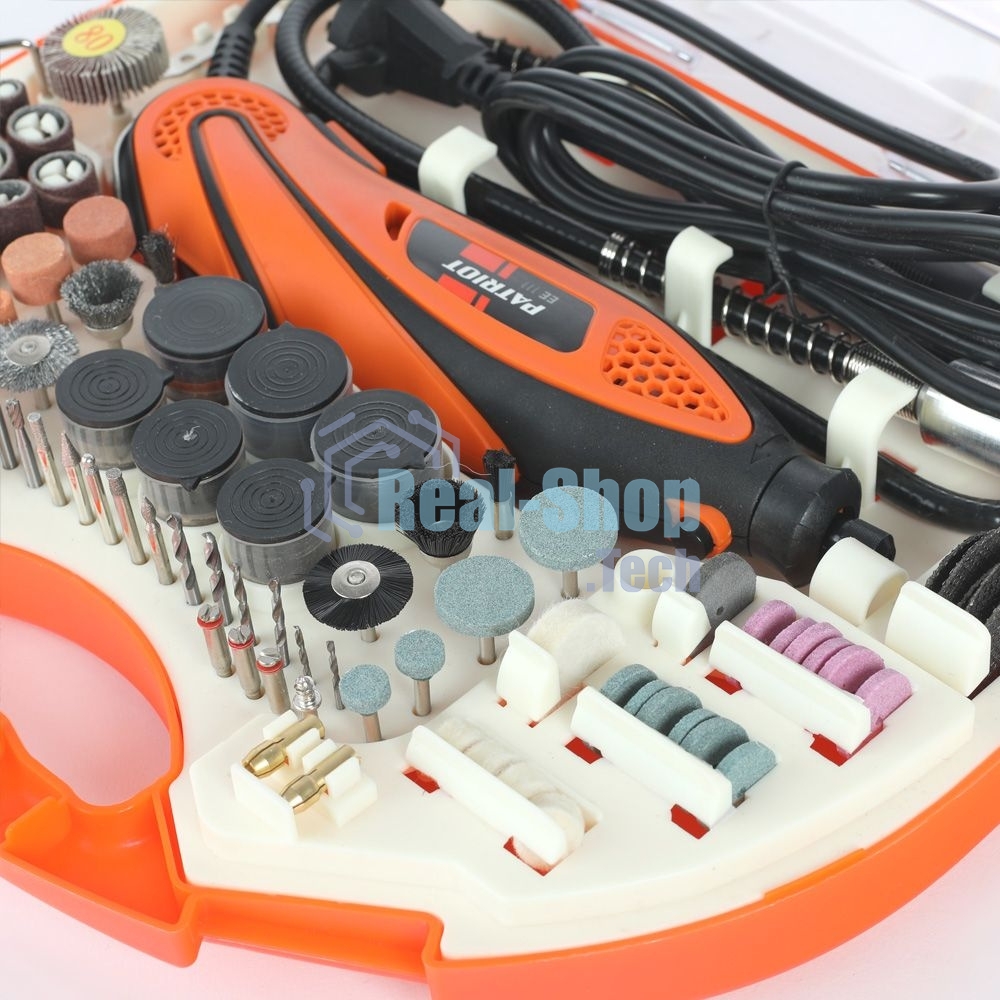 Прямошлифовальная машина (гравер) PATRIOT EE 111 с гибким валом, 140Вт, 210 насадок в комплекте, кейс