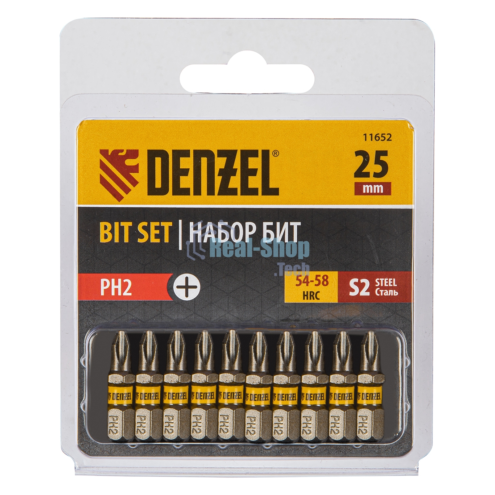 Набор бит Denzel PH2х25, сталь S2, шестигранный профиль, 10 шт.
