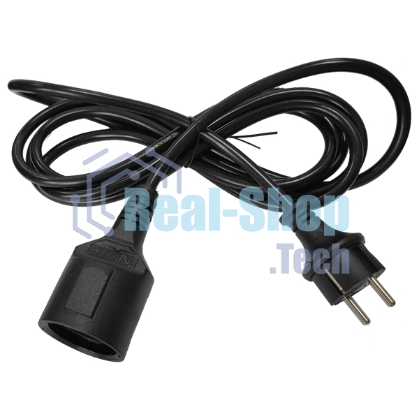 Удлинитель, вилка Schuko прямая - розетка Schuko, 3х1.5, 220 В, 16А, черный, 7 метров