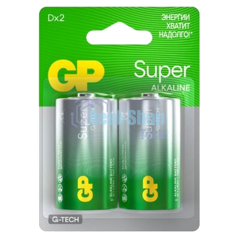 Алкалиновые батарейки GP Super Alkaline G-Tech 13А типоразмера D - 2 шт. на блистере (2 шт.)