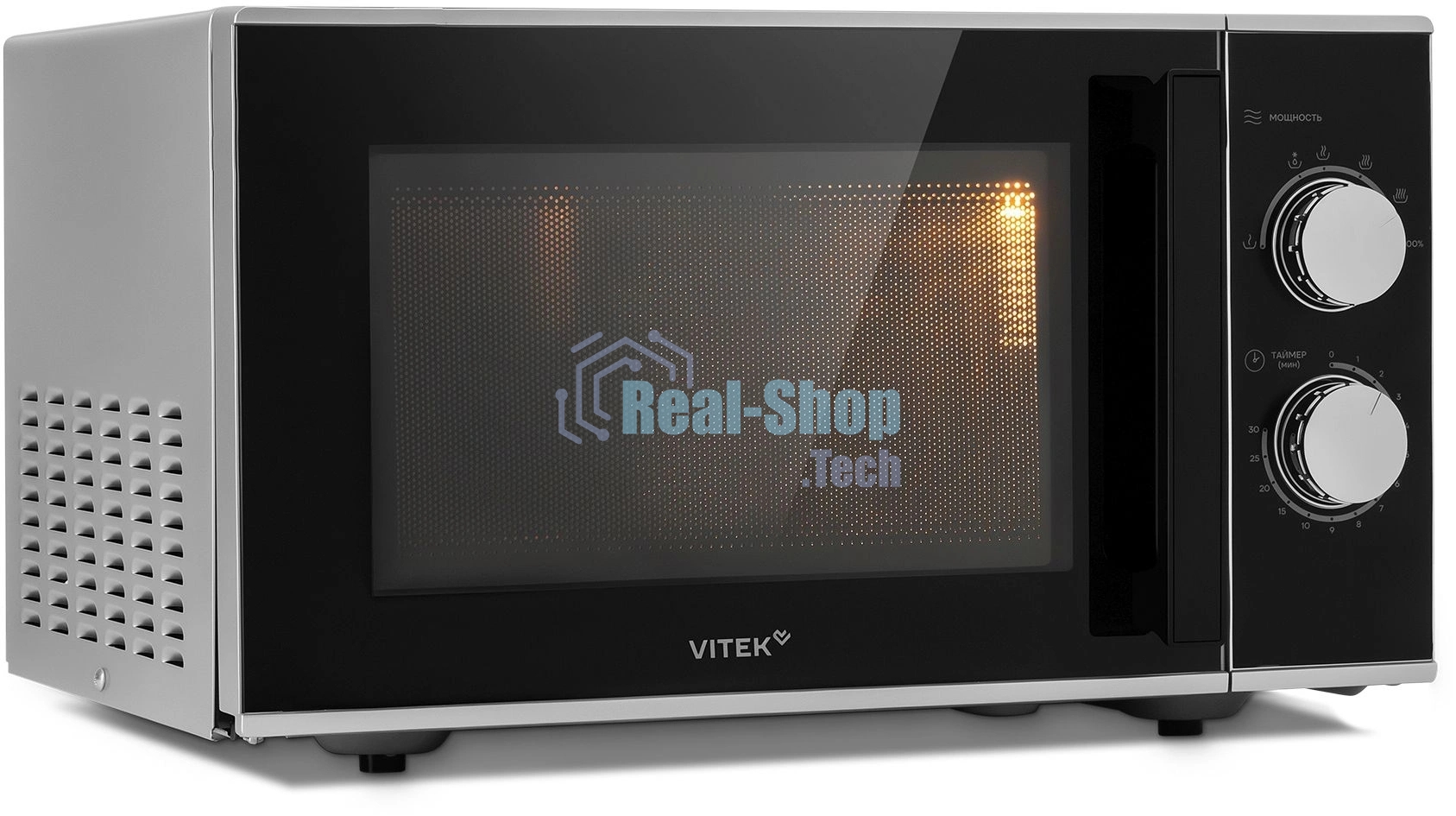 Микроволновая печь Vitek VT-MW0823 серебристый/черный, 23 л, 900 Вт, переключатели - поворотный механизм