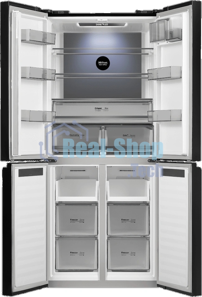 Холодильник Maunfeld MFF192NFB01 Inverter черный стекло трехкамерный 334/184л морозилка снизу, No Frost, Side by Side