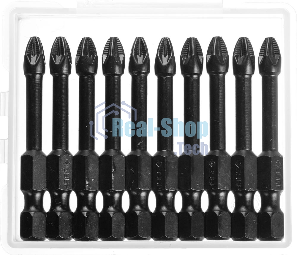 Бита ЗУБР ПРОФИ 26023-2-50-S10E 1/4'' PZ2 50мм 10шт в пластиковом боксе на карт.