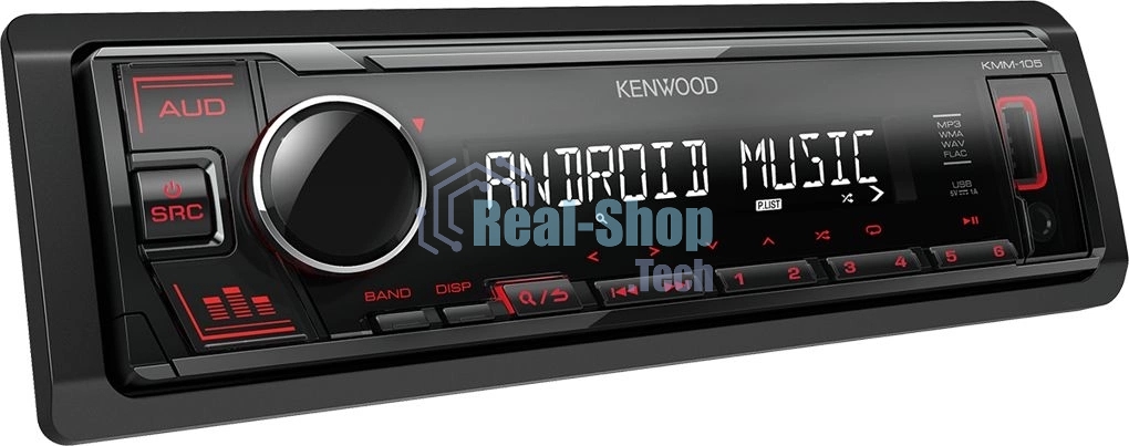 Автомагнитола Kenwood KMM-105, 1 DIN, USB Type-A, AUX, съёмная панель