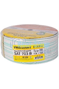 Кабель коаксиальный PROconnect SAT 703 B, Cu/Al/Cu, 64%, 75 Ом, бухта 100 м, белый
