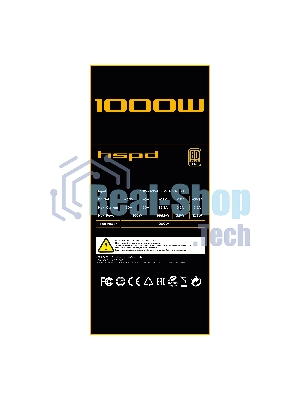 Блок питания Power Supply HSPD, 1000W 80 PLUS Gold (ATX, 3.1, PCIe 5.1, Full modular, 1x24(20+4)pin 600мм, 2xCPU 8(4+4)pin 700мм, 2xPCIe*2 8(6+2)pin 550+150мм, 1x12V(2x6) 12+4pin 600W 550мм 2xSATA*3 500+150+150мм, 1xMOLEX4pin*3+FDD 500+150+150+150мм, Active, 120x120мм, 150x140x86мм, APFC, OVP, UVP, SCP, OCP, OTP, OPP, NLO, SIP, black)