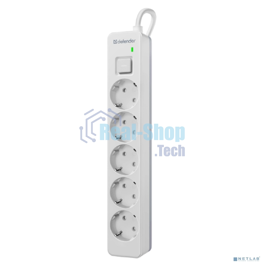Удлинитель с сетевым фильтром Defender DFS 133, белый, 5 розеток, 3 м.
