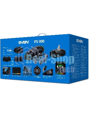 Портативная акустическая система SVEN PS-990, черный, 2.0, 2x90 Вт (RMS), IPx7, TWS, Bluetooth, USB, аккумулятор