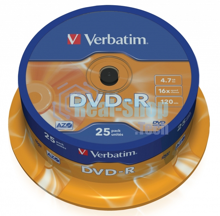 Диск DVD-R Verbatim 4.7Gb 16x Cake Box (25шт) (43522)