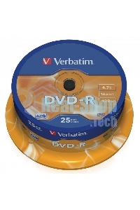 Диск DVD-R Verbatim 4.7Gb 16x Cake Box (25шт) (43522)