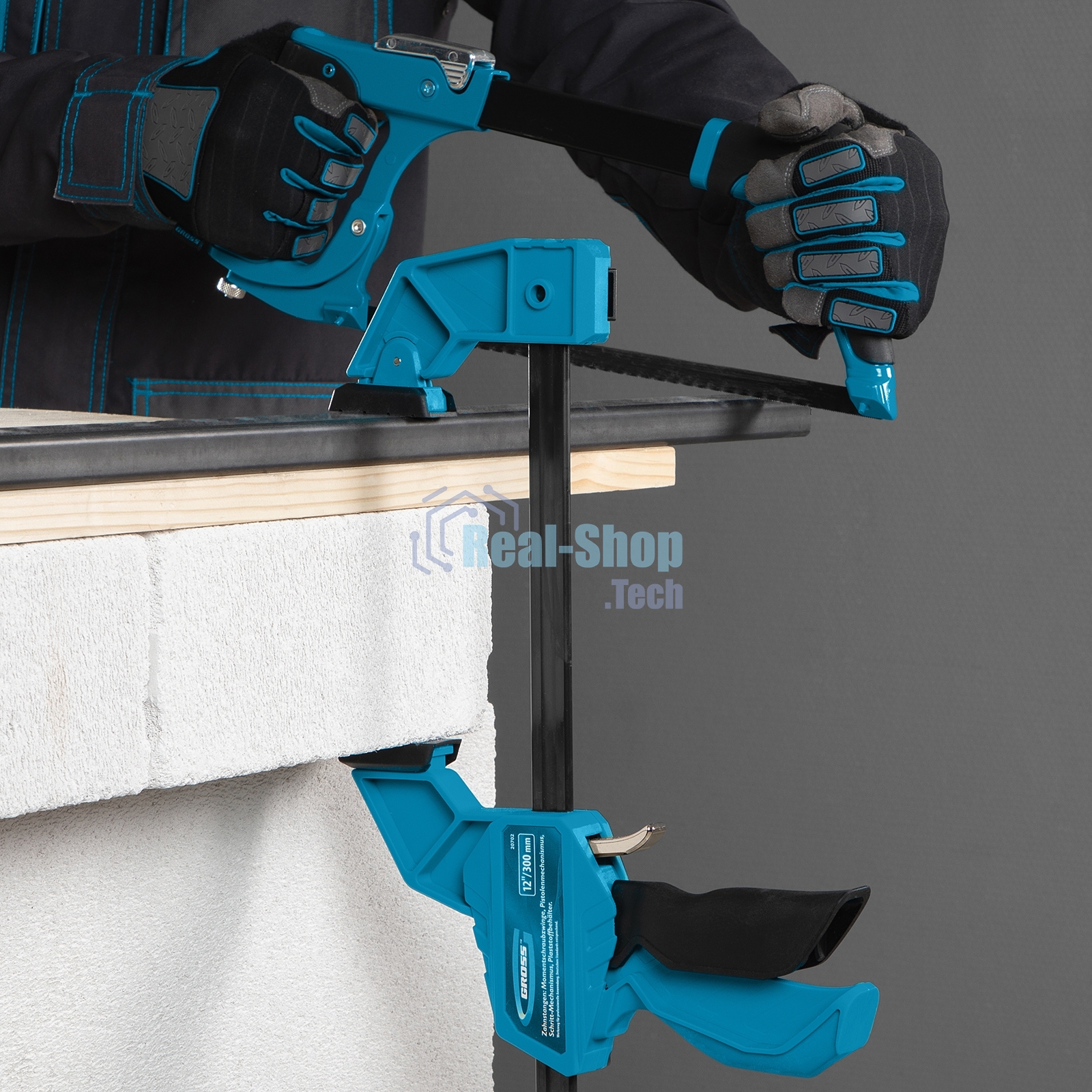 Струбцина Gross 20702 реечная быстрозаж. пистолет. пошаг.механизм пл. корпус 300мм