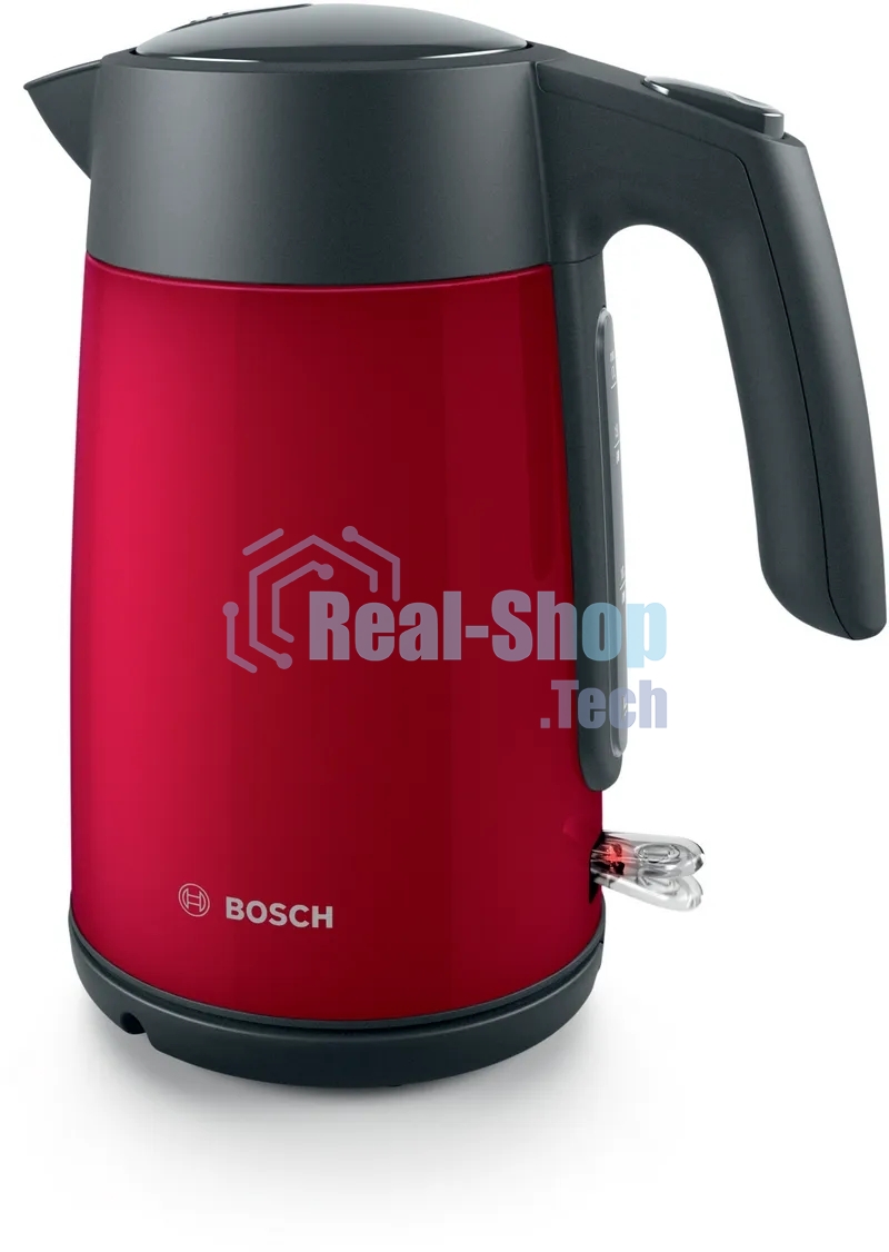 Чайник электрический Bosch TWK7L464, 1.7л, 2400 Вт., нерж.сталь, покрытая эмалью, красный,шкала уровня воды