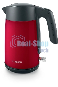 Чайник электрический Bosch TWK7L464, 1.7л, 2400 Вт., нерж.сталь, покрытая эмалью, красный,шкала уровня воды