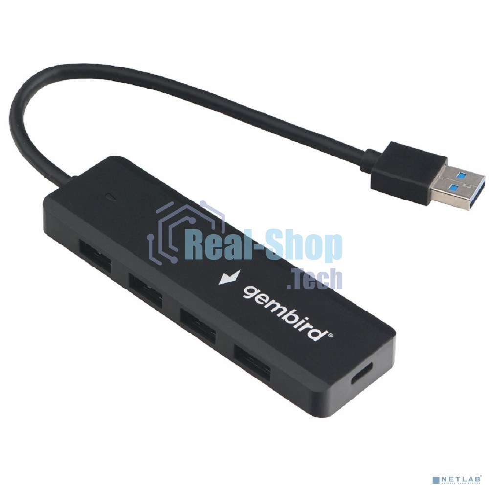 USB-концентратор USB 3.0 Gembird UHB-C414, 4 порта, кабель 19см, с доп питанием (Type-C)