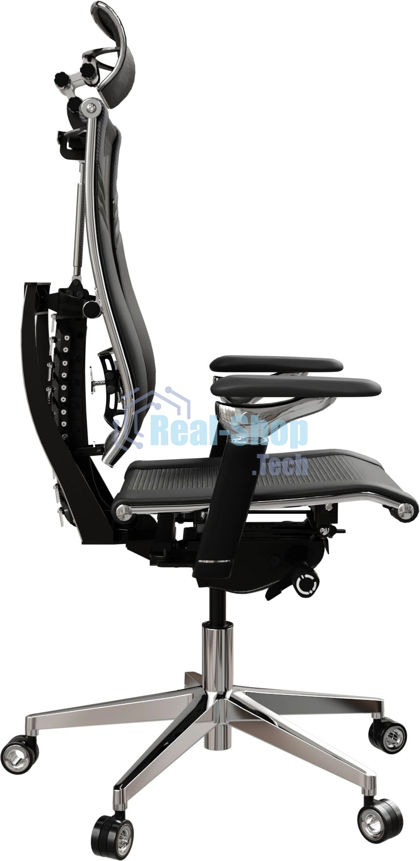 Кресло руководителя эргономичное Метта Yoga Spine Triumph B2 (Черный CC.50.15.13A) Infinity Easy Clean экокожа/сетка с подголов. крестов. алюминий хром