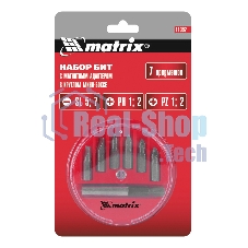 Набор бит Matrix, магнитный адаптер для бит, сталь 45Х, 7 предм., в пласт. закрытом боксе