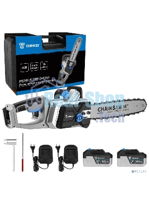 Пила цепная аккумуляторная в кейсе DEKO DKCHS 40 PRO [063-4357] 2х20В, 2x4.0А·ч, 2 з/у