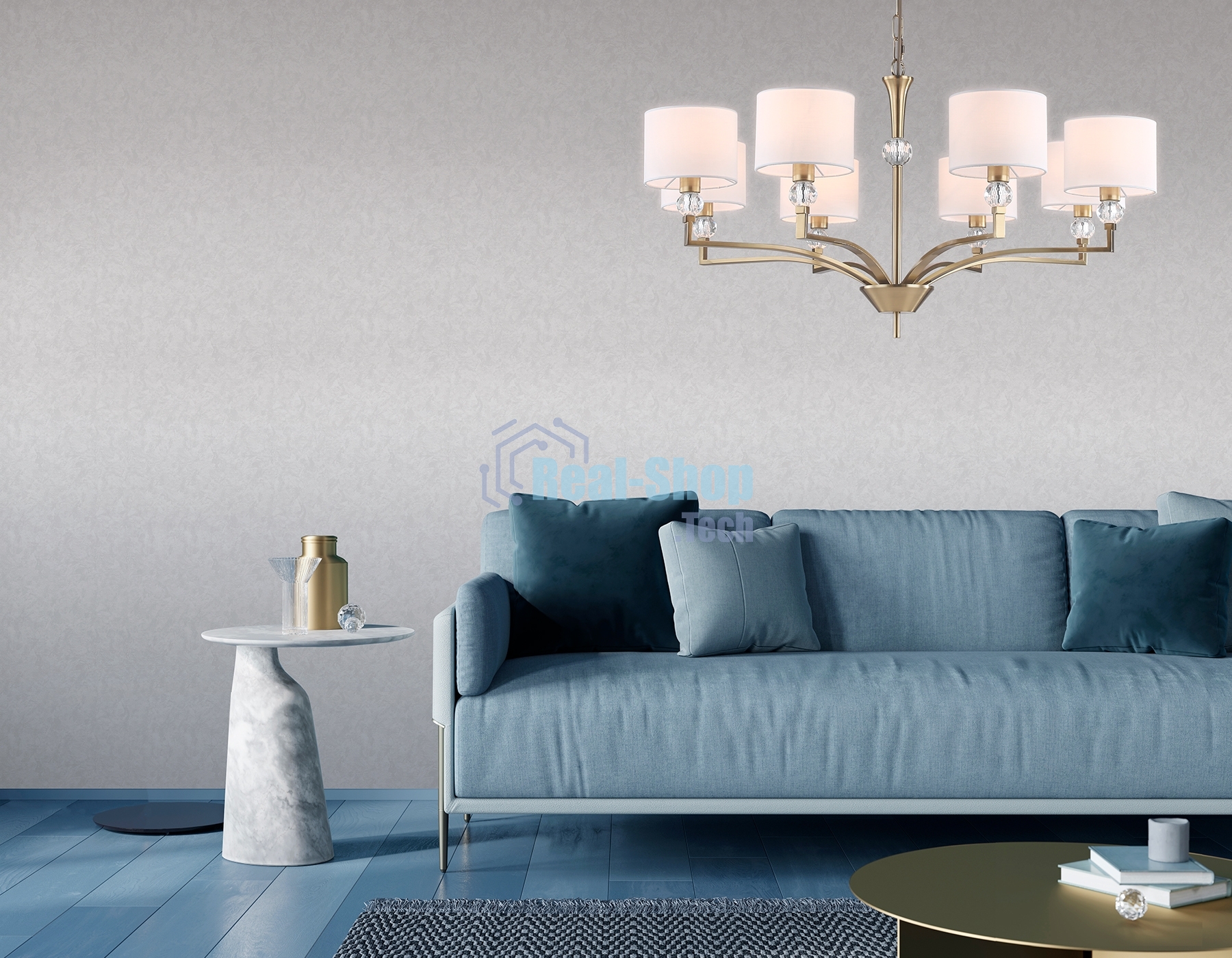 Люстра Ambrella light LH71133/8 BS/WH латунь/белый E14/8 max 40W D840*880