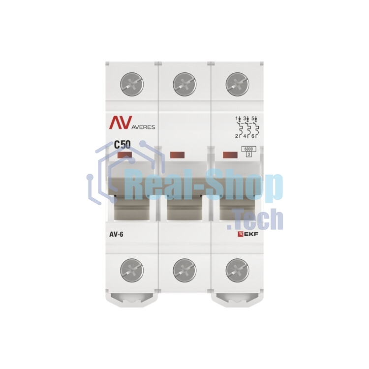 Выключатель автоматический модульный 3п C 50А 6кА AV-6 AVERES EKF mcb6-3-50C-av