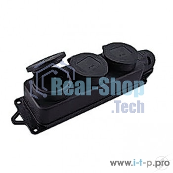 Розетка трехместная с защит. крышками каучуковая 230В 2P+PE 16A IP44 EKF PROxima