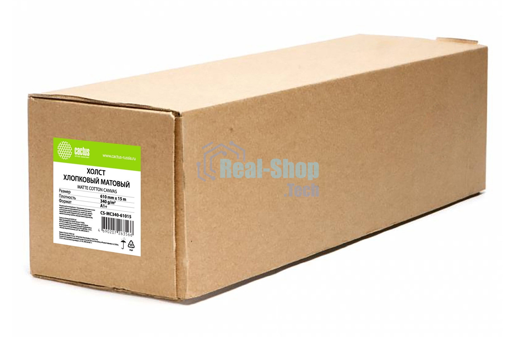 Холст Cactus CS-MC340-61015 610мм-15м/340г/м2/белый хлопок для струйной печати втулка:50.8мм (2