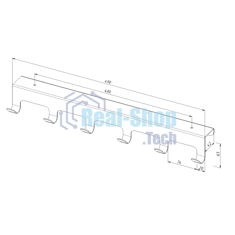 Вешалка Rexant навесная на дверь, 6 крючков, белый