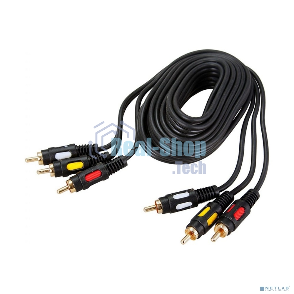 Шнур Rexant 17-0215 3 RCA - 3 RCA, длина 5 м етров, черный (GOLD)