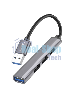 Разветвитель USB3.0/2.0 Hoco HB26, 3xUSB2.0, USB3.0, кабель USB 13см, темный алюминий