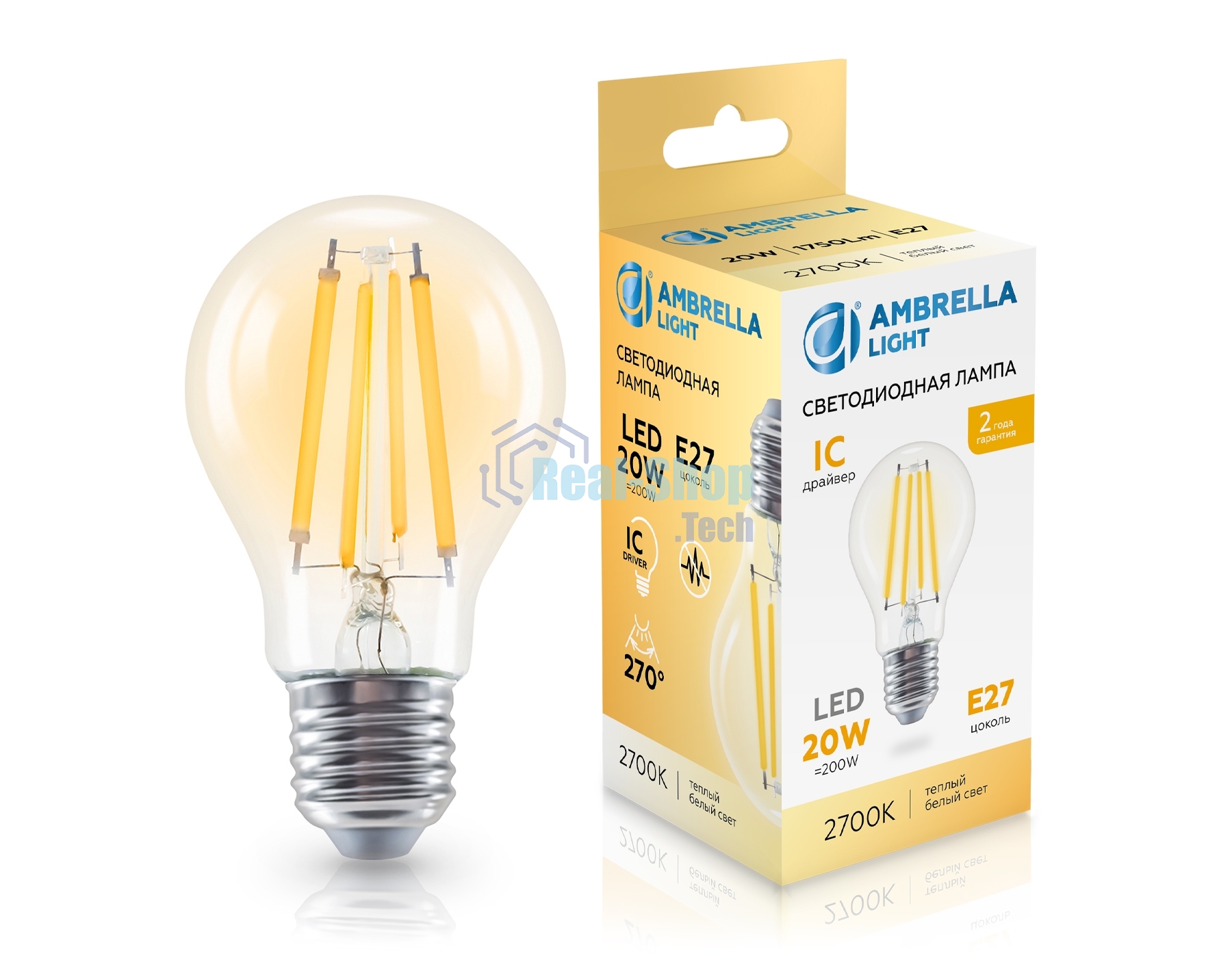 Лампа светодиодная 602013 Filament LED A60 20W IC E27 2700K 220-240V