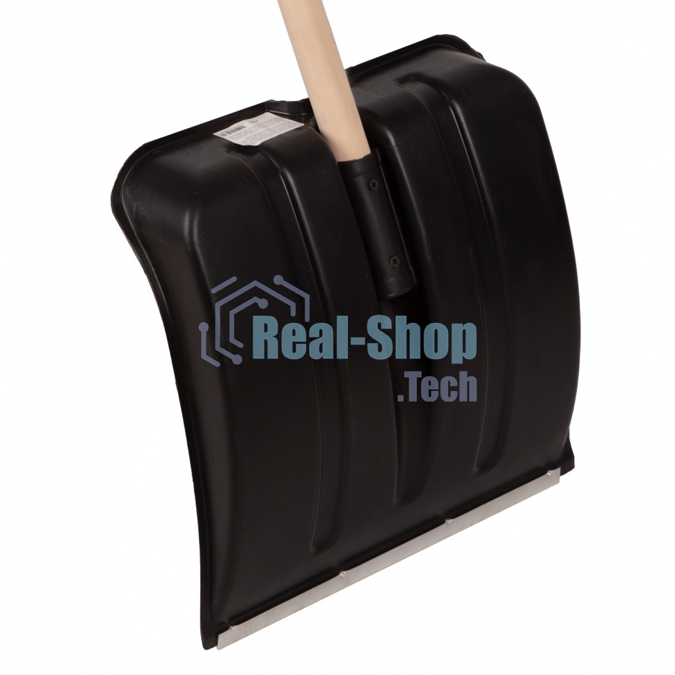 Лопата для уборки снега пластиковая, 380х385х1420 мм, деревянный черенок Россия