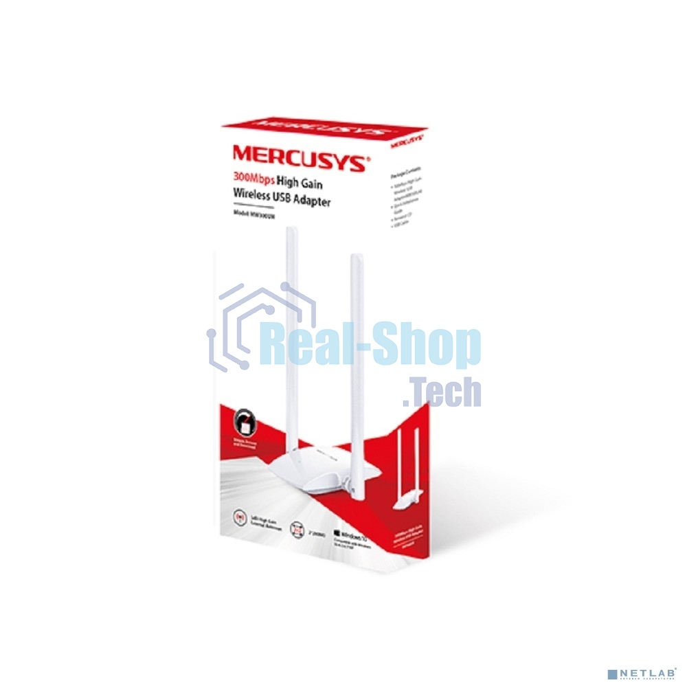 Сетевой адаптер WiFi Mercusys MW300UH USB 2.0 (ант.внеш.несъем.) 2ант.