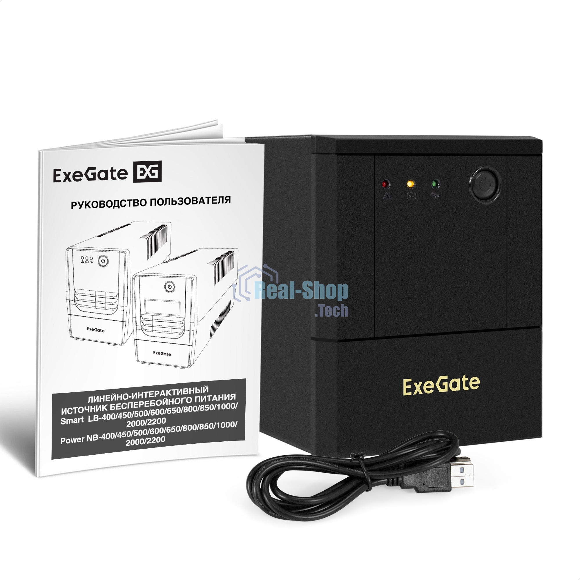 Источник бесперебойного питания ExeGate Power NB-2200.LED.AVR.8C13.USB (2200VA/1300W, LED, AVR, 8*C13, USB, батарея 12V 9Ah - 2 шт., металлический корпус, Black)