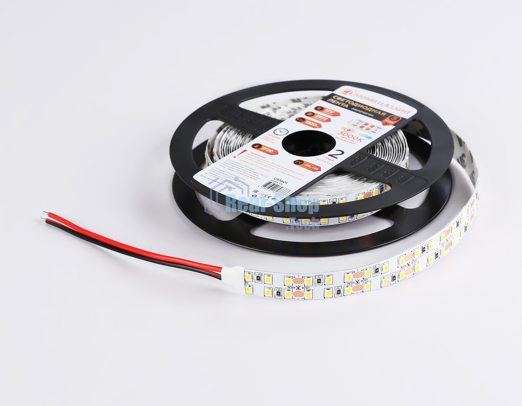 Светодиодная лента Ambrella light GS1601 2835 240Led/ 19.2W m/ 12V IP20 3000K/ 5000*14*1.2mm (2 конт.)