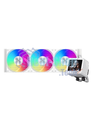 Система охлаждения PCCooler GT360 ARGb Display WH (310W, 360мм, LED temp., белый, ARGb/Fans: 3x120мм, 99CFM, 41.5dBA, 3000RPM/Pump 15dBA, 2600RPM, Rad thickness 27мм/S: 1851, 1700, 1200, 115X, AM5, AM4)