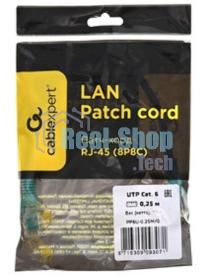 Патч-корд UTP Cablexpertcat.6, 0.25м, литой, многожильный, зеленый
