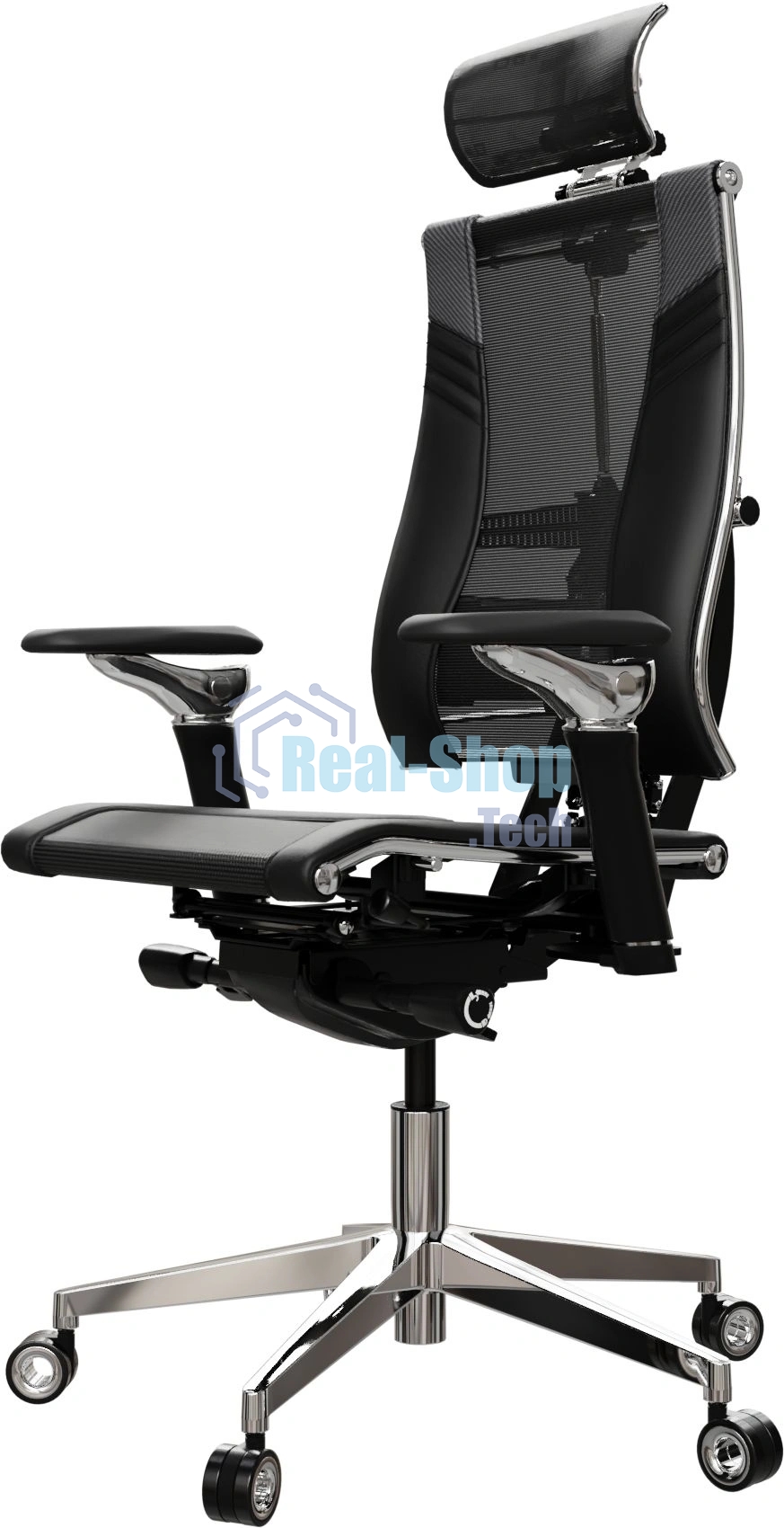 Кресло руководителя эргономичное Метта Yoga Spine Triumph B2 (Черный CC.50.15.13A) Infinity Easy Clean экокожа/сетка с подголов. крестов. алюминий хром