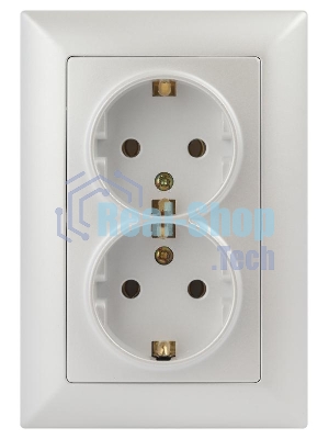 Розетка Intro Solo 4-205-06 с заземлением двойная 2X2P+E Schuko, 16А-250В, IP20, СУ, перламутр