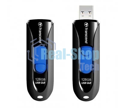 Флешка USB Transcend JetFlash 790 (TS128GJF790K), 128Gb, USB 3.0, R/W 90/40, черный/синий