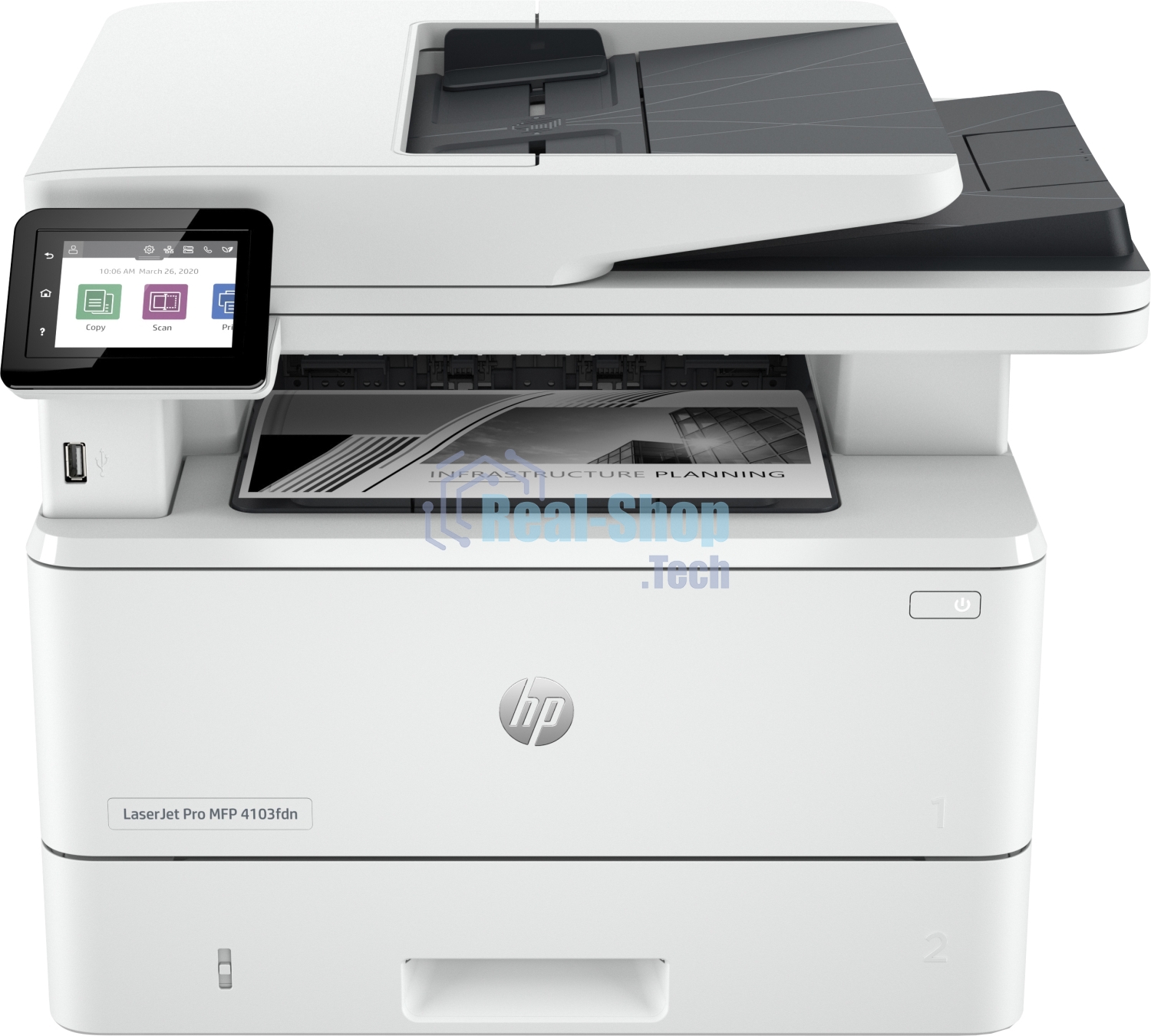 МФУ лазерное HP LaserJet Pro 4103fdn (2Z628A), A4, ч/б, печ. до 40 стр/мин., скан. до 29 стр/мин. (ч/б) 20 стр/мин. (цвет), 1200 x 1200 dpi, USB, RJ-45, Air Print, Mopria