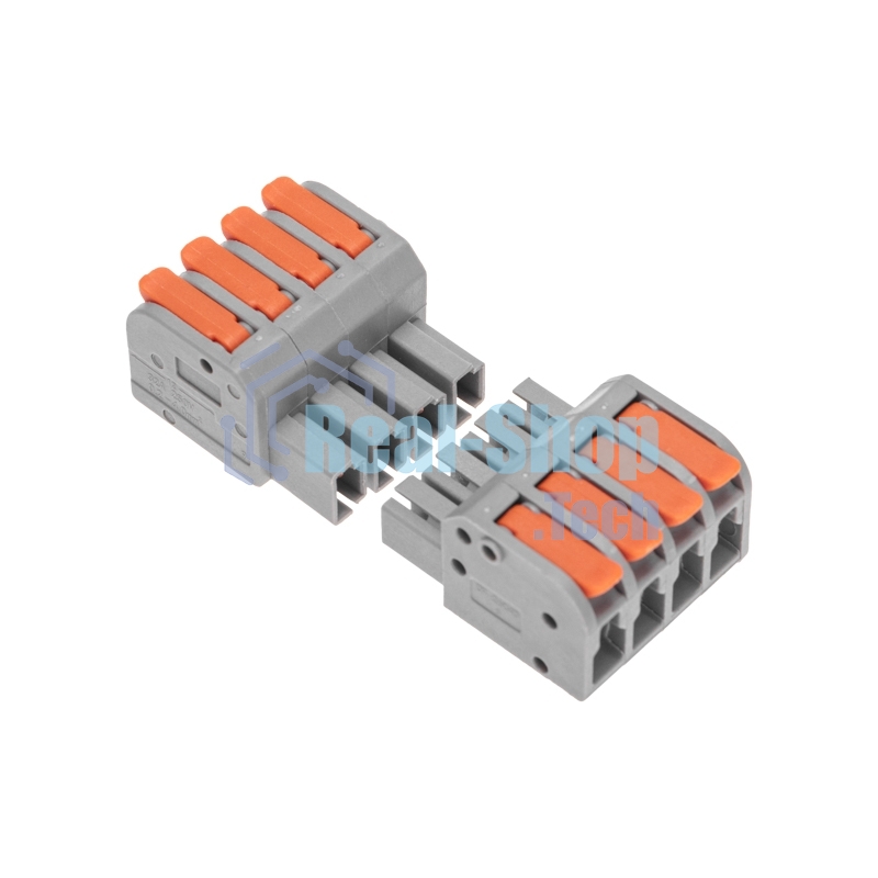 Клемма Rexant СМК 222-424R проходная разъемная 4 полюса серая 0,2-2,5/4мм² (20 шт/уп)