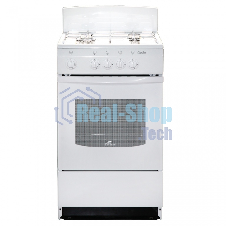 Плита газовая De Luxe 5040.45Г (Щ) -001 белый, конфорок 4 газовых, духовка 46 л, 50 см x 85 см x 50 см