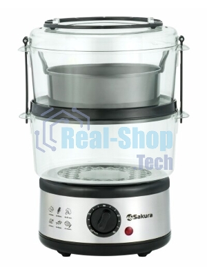 Пароварка Sakura SA-7216-2 серебристый/черный, 5 л, ярусы - 2, 500 Вт, механическое