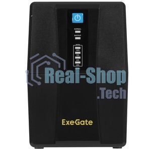 Источник бесперебойного питания ExeGate Power Back BNB-650.LED.AVR.2SH.RJ.USB (650VA/360W, LED, AVR,2*Schuko, RJ45/11, USB, батарея 12V 7.2Ah, Black)