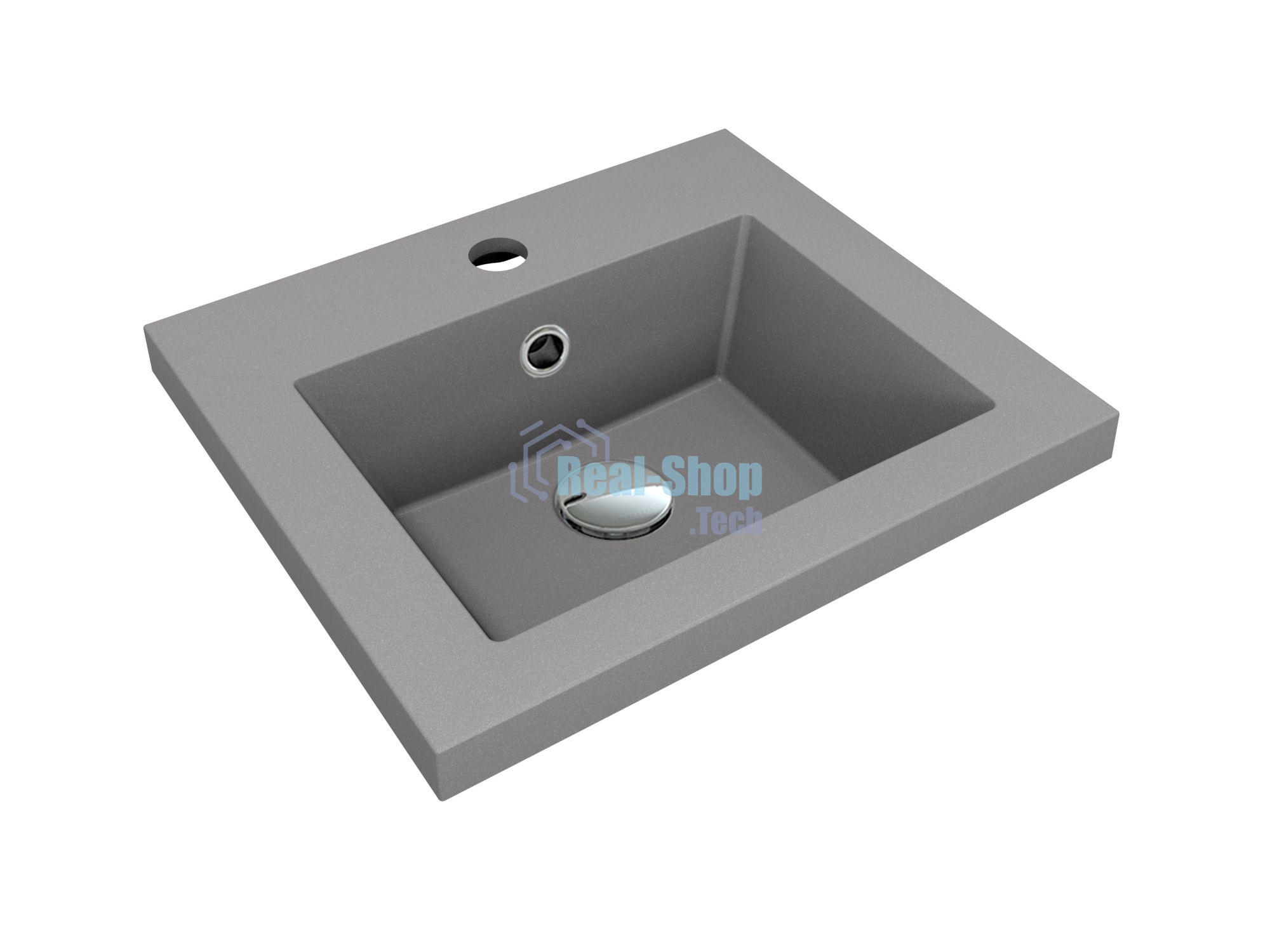 Тумба под раковину Bau Stil Loft grey brushed, раковина кварцевая BAU Stil 40, серый металлик, смеситель Dream Black, черный
