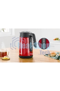Чайник электрический Bosch TWK7L464, 1.7л, 2400 Вт., нерж.сталь, покрытая эмалью, красный,шкала уровня воды