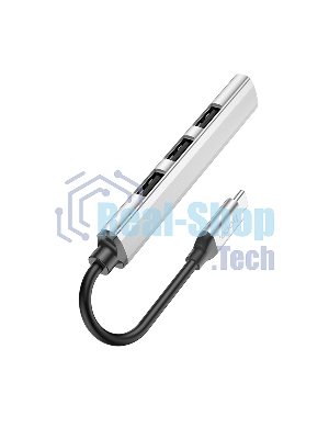 Разветвитель USB3.0/2.0 Hoco HB26, 3xUSB2.0, USB3.0, кабель Type-С 13см, серебристый алюминий